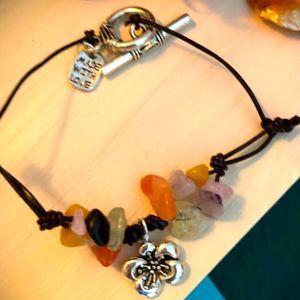 Bracelet | Handmade Leather & Authentic Gemstones Wildflower Boho Bracelet